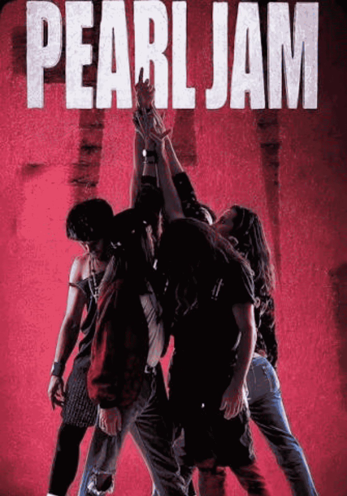 A Pearl Jam Ten korszakának magasba emelt kézfogása rózsaszín háttér előtt