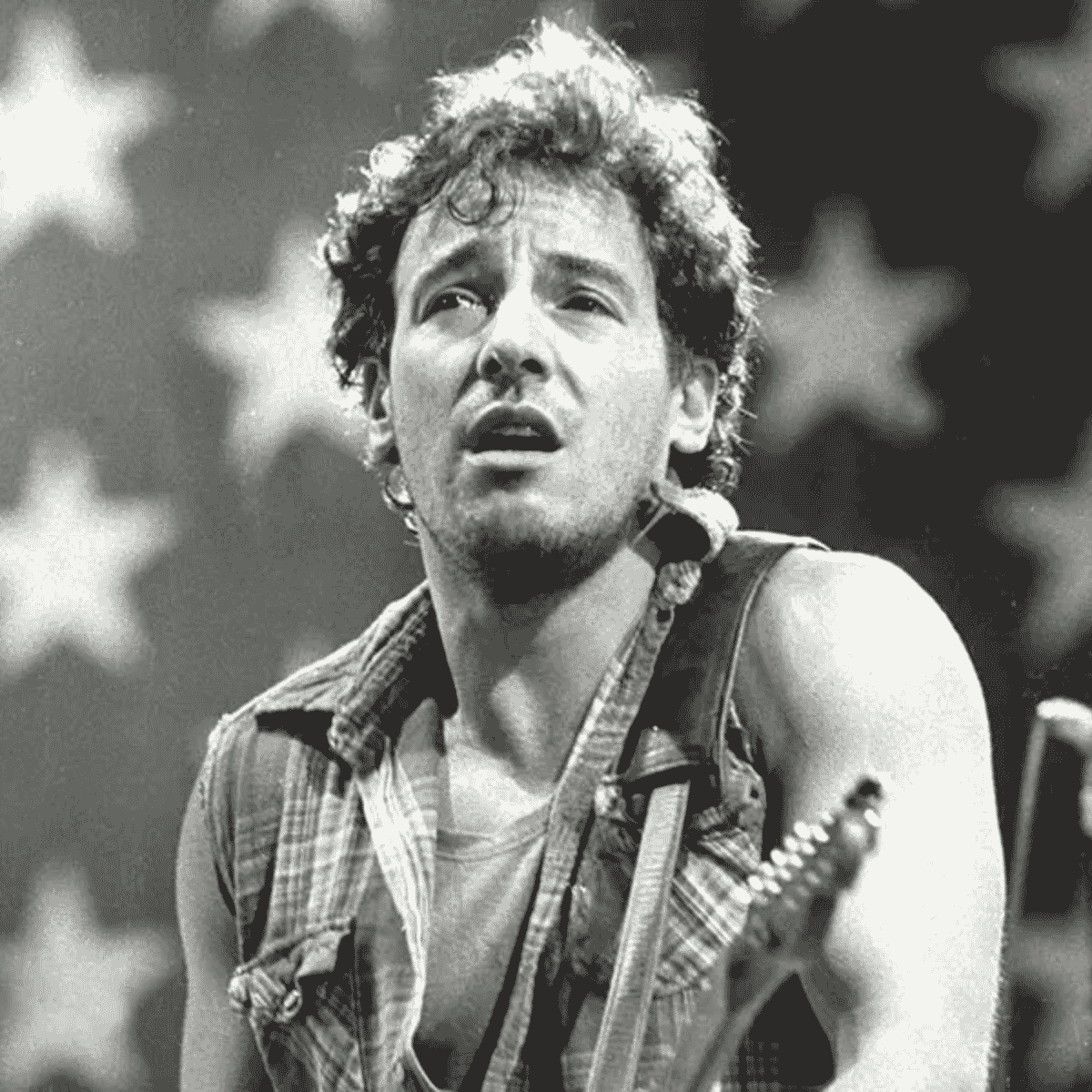 Bruce Springsteen fekete-fehér koncertportréja